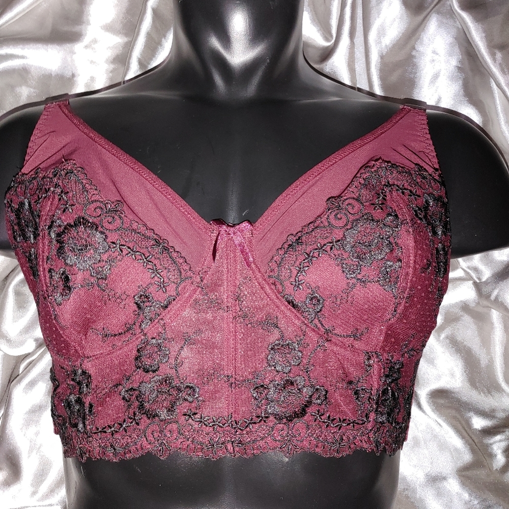 Frederick's of Hollywood Red Black Lace Bra. Like New No Tag Size 36DD.